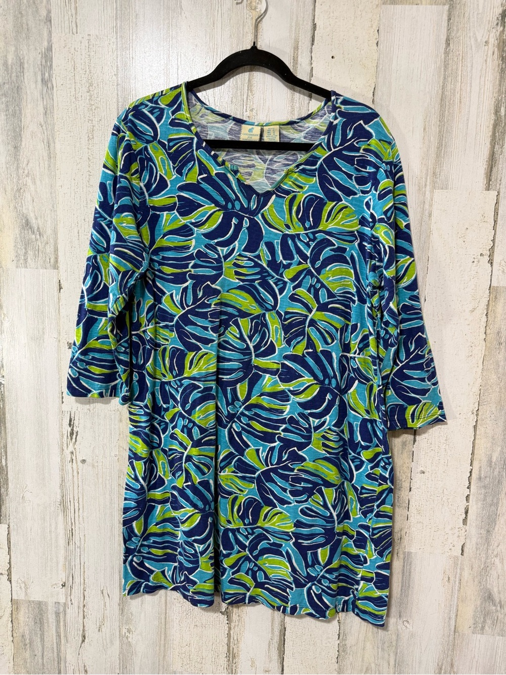 Caribbean Blue & Green Tropical V-Neck Swim Coverup